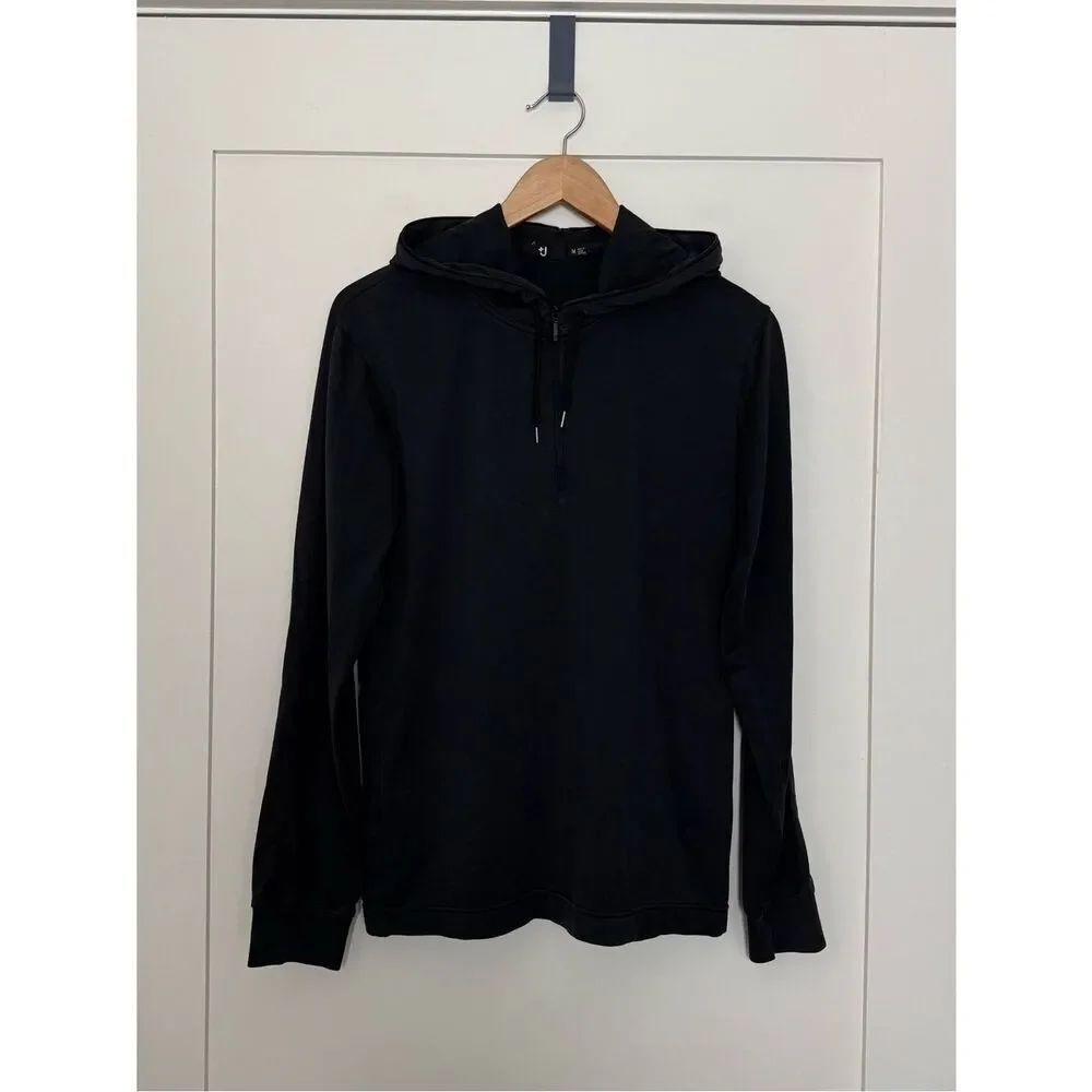 Uniqlo x Jil Sander +J Mens M Black 1/4 Zip Hooded Pullover Long Sleeve Stretch
